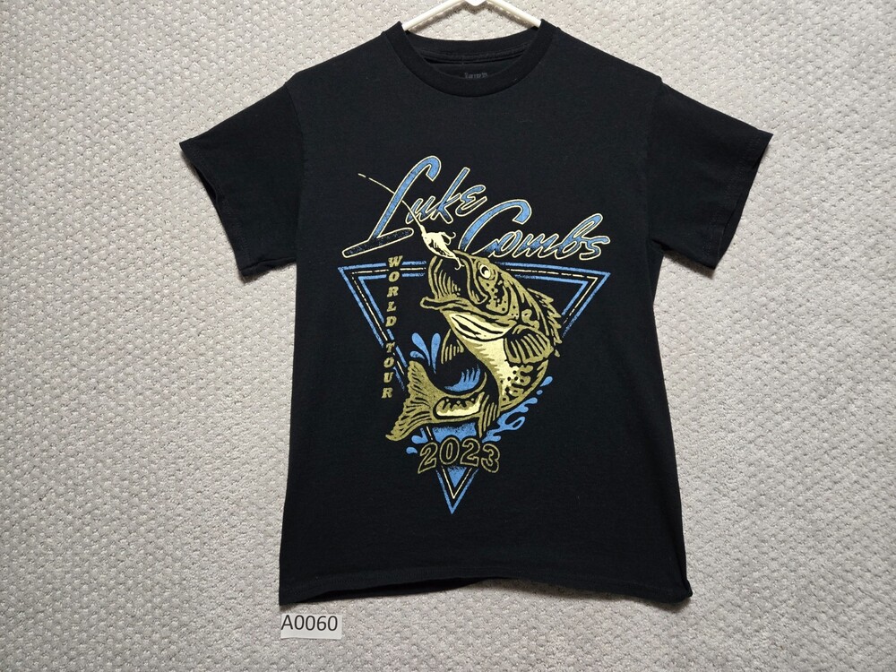 Luke Combs World Tour 2023 Concert Fishing Graphic T-Shirt ~ Men’s S ~ Black ~